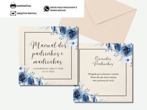 Manual Padrinhos Madrinhas Arte Digital Virtual Azul Flores