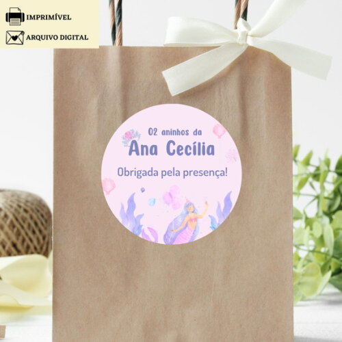 Tag Adesivo Agradecimento Lembrancinha Sereia Arte Digital