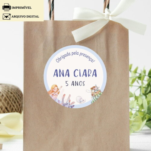 Tag Adesivo Agradecimento Lembrancinha Sereia Arte Digital