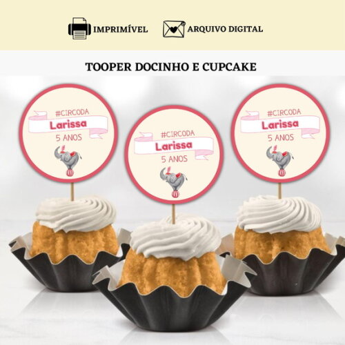 Topper Tag Docinhos Cupcakes Circo Arte Digital