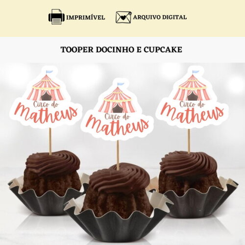 Topper Tag Docinhos Cupcakes Circo Arte Digital