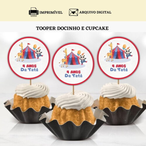 Topper Tag Docinhos Cupcakes Circo Arte Digital