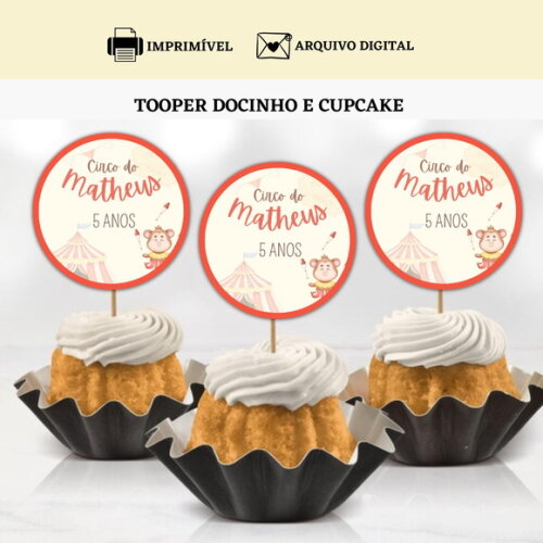 Topper Tag Docinhos Cupcakes Circo Arte Digital
