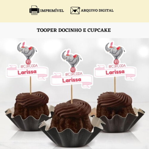 Topper Tag Docinhos Cupcakes Circo Arte Digital