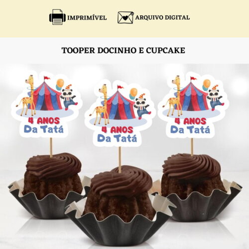 Topper Tag Docinhos Cupcakes Circo Arte Digital