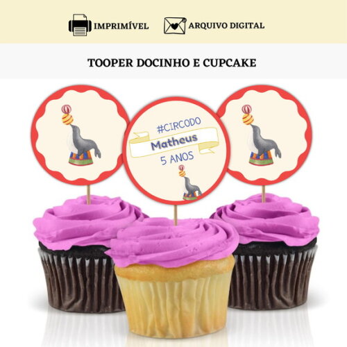 Topper Tag Docinhos Cupcakes Circo Arte Digital Toppers