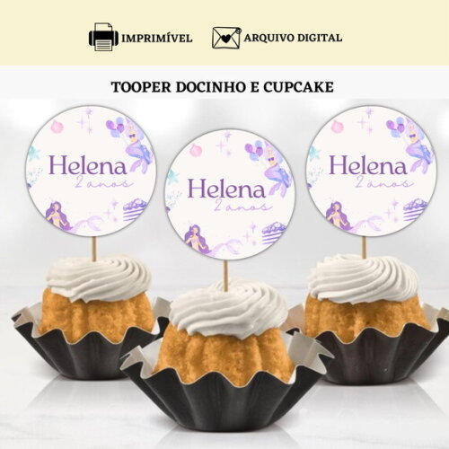 Topper Tag Docinhos Cupcakes Sereia Arte Digital