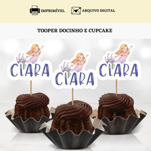 Topper Tag Docinhos Cupcakes Sereia Arte Digital