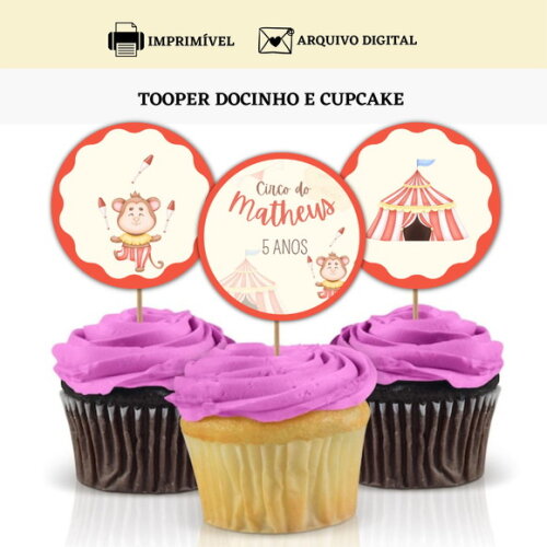 Topper Tag Docinhos Cupcakes Circo Arte Digital Toppers