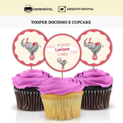 Topper Tag Docinhos Cupcakes Circo Arte Digital Toppers