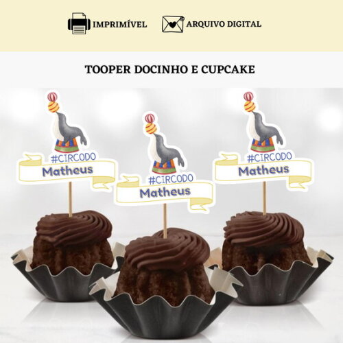 Topper Tag Docinhos Cupcakes Circo Arte Digital