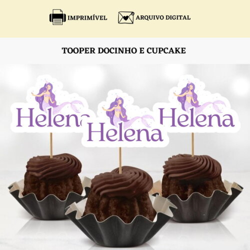 Topper Tag Docinhos Cupcakes Sereia Arte Digital