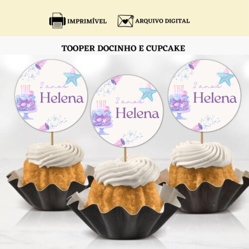 Topper Tag Docinhos Cupcakes Sereia Arte Digital