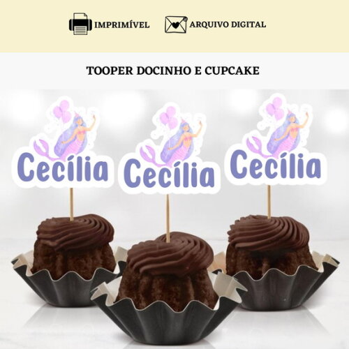 Topper Tag Docinhos Cupcakes Sereia Arte Digital