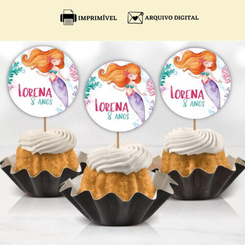 Topper Tag Docinhos Cupcakes Sereia Arte Digital