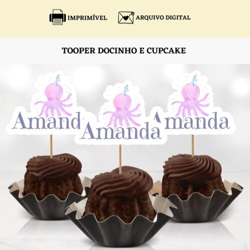Topper Tag Docinhos Cupcakes Sereia Arte Digital