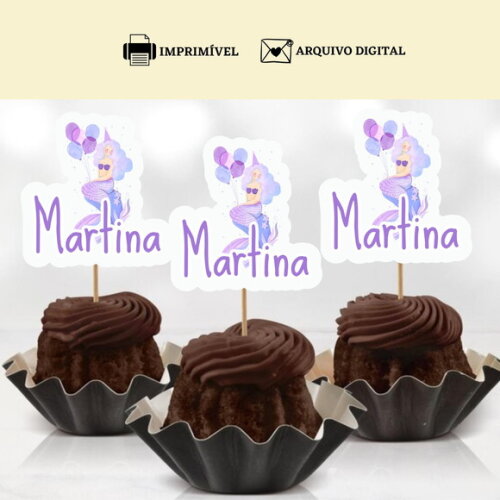 Topper Tag Docinhos Cupcakes Sereia Arte Digital