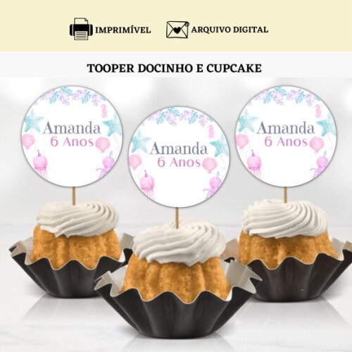 Topper Tag Docinhos Cupcakes Sereia Arte Digital