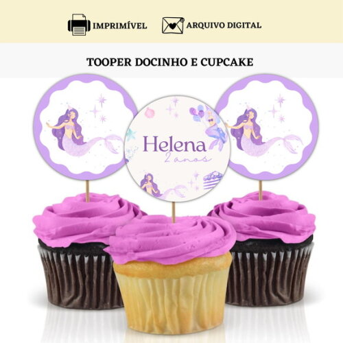 Topper Tag Docinhos Cupcakes Sereia Arte Digital Toppers