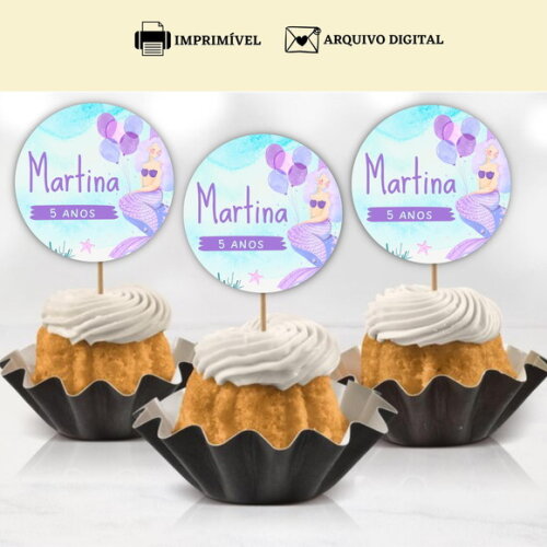 Topper Tag Docinhos Cupcakes Sereia Arte Digital