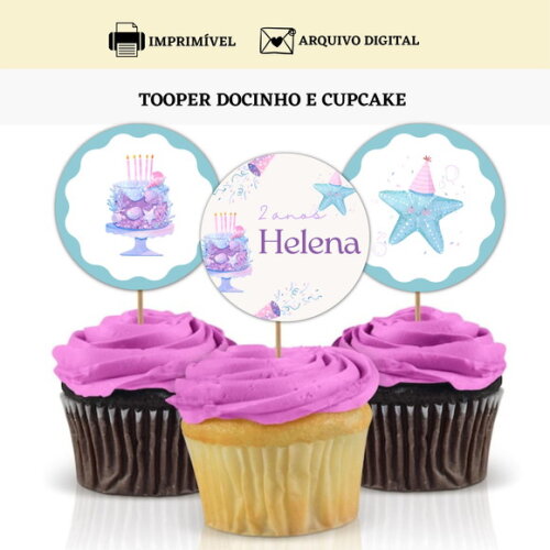 Topper Tag Docinhos Cupcakes Sereia Arte Digital Toppers