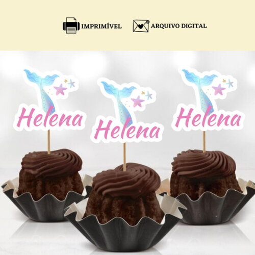 Topper Tag Docinhos Cupcakes Sereia Arte Digital