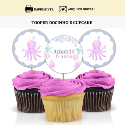 Topper Tag Docinhos Cupcakes Sereia Arte Digital Toppers