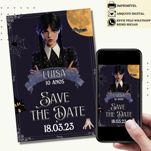 Wandinha Save The Date Familia Addams Digital Virtual