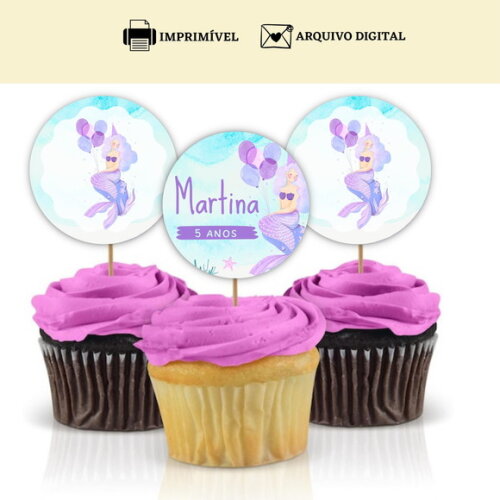 Topper Tag Docinhos Cupcakes Sereia Arte Digital Toppers