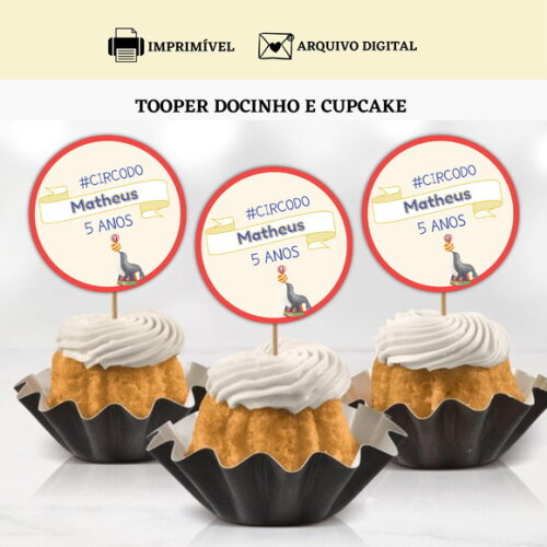 Topper Tag Docinhos Cupcakes Circo Arte Digital