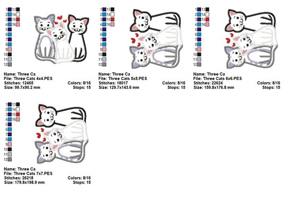 Matriz de Bordado 3 Gatos Gatinhos Aplique