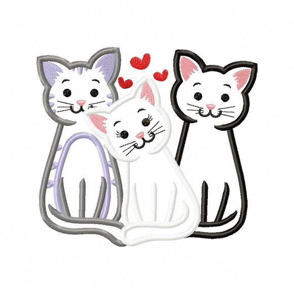 Matriz de Bordado 3 Gatos Gatinhos Aplique