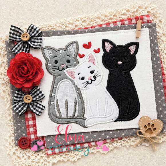 Matriz de Bordado 3 Gatos Gatinhos Aplique