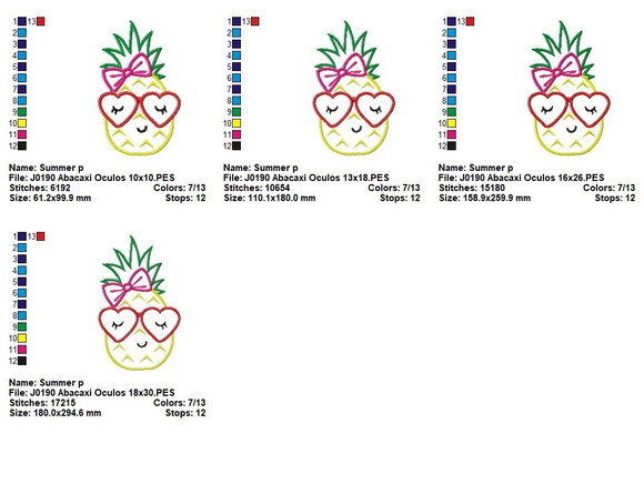 Matriz de Bordado Abacaxi Fashion de Óculos Aplique
