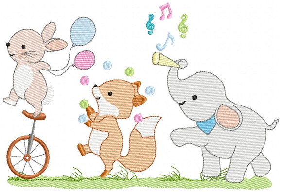 Matriz de Bordado Animais Circo Ponto Sketch