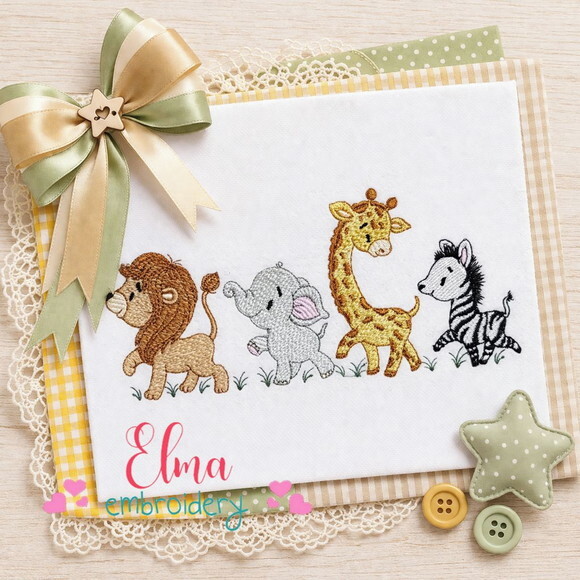 Matriz de Bordado Animais Safari Ponto Sketch