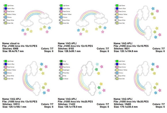 Matriz de Bordado Arco Íris Nuvens Aplique