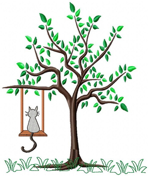 Matriz de Bordado Árvore com Gato no Balanço
