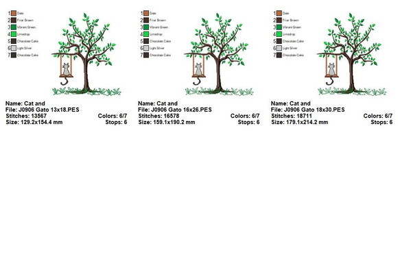 Matriz de Bordado Árvore com Gato no Balanço