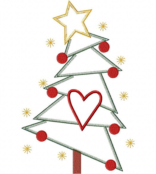 Matriz de Bordado Árvore de Natal com Coração Aplique