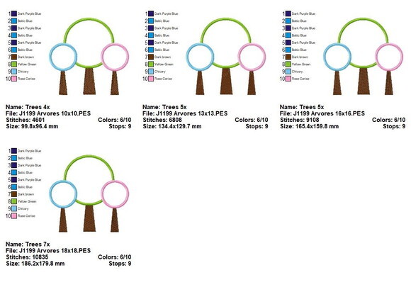 Matriz de Bordado Árvores Decorativas Aplique