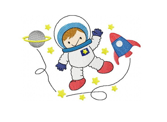 Matriz de Bordado Astronauta no Espaço Ponto Sketch