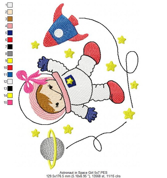 Matriz de Bordado Astronautas Espaço Ponto Sketch