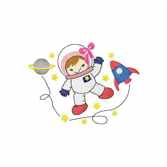 Matriz de Bordado Astronautas Espaço Ponto Sketch