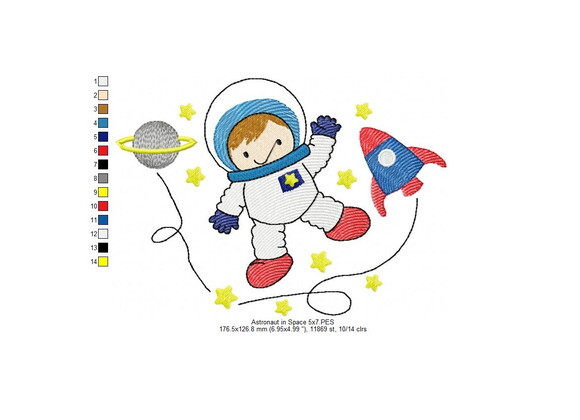 Matriz de Bordado Astronautas Espaço Ponto Sketch