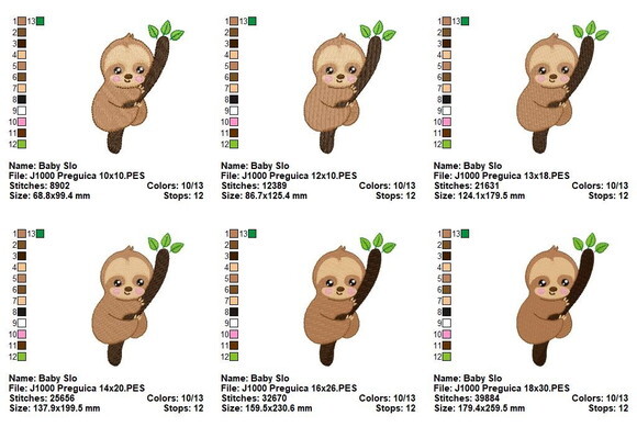 Matriz de Bordado Bichinho Preguiça Baby Ponto Cheio