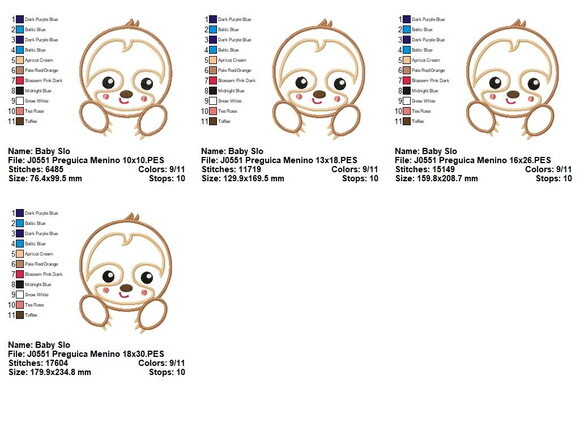 Matriz de Bordado Bichinhos Preguiça Baby Fofinhos