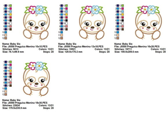 Matriz de Bordado Bichinhos Preguiça Baby Fofinhos