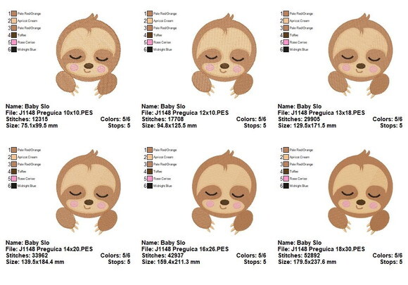 Matriz de Bordado Bicho Preguiça Baby Ponto Cheio