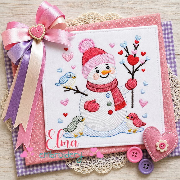 Matriz de Bordado Boneco de Neve Amor Ponto Sketch